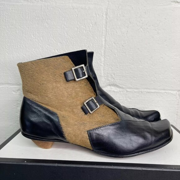 Vintage Cydwoq Boot Two Tone Black Brown Leather Fur Buckle Women's 40 EU/10 US - Picture 3 of 9